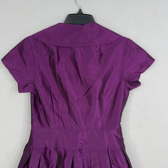 Teri Jon Rickie Freeman Dress Women 6 Purple Silk Shirt Belted Pleated MOB Party - Picture 8 of 14